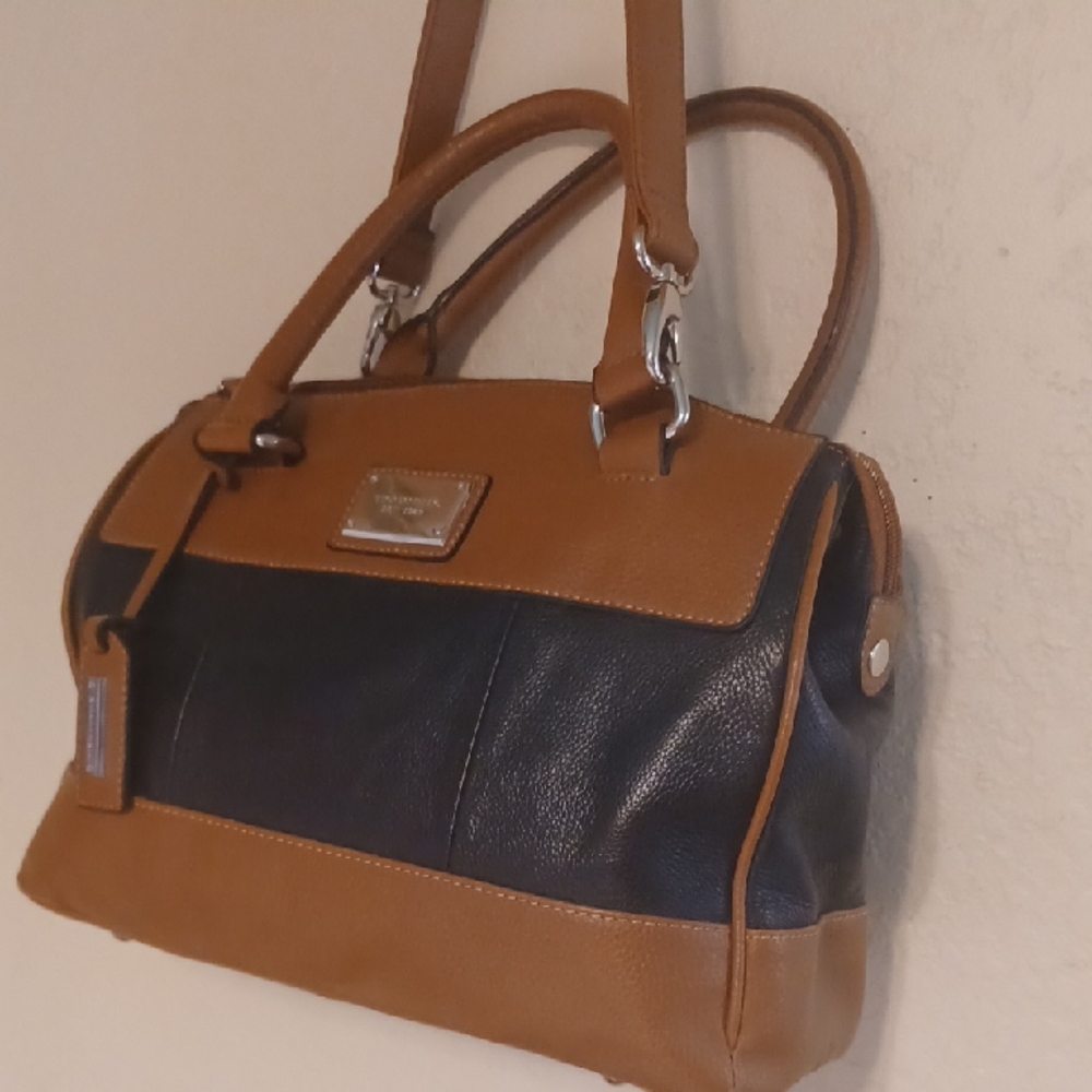 Tignanello Black and Tan Leather Purse Crossbody Handbag